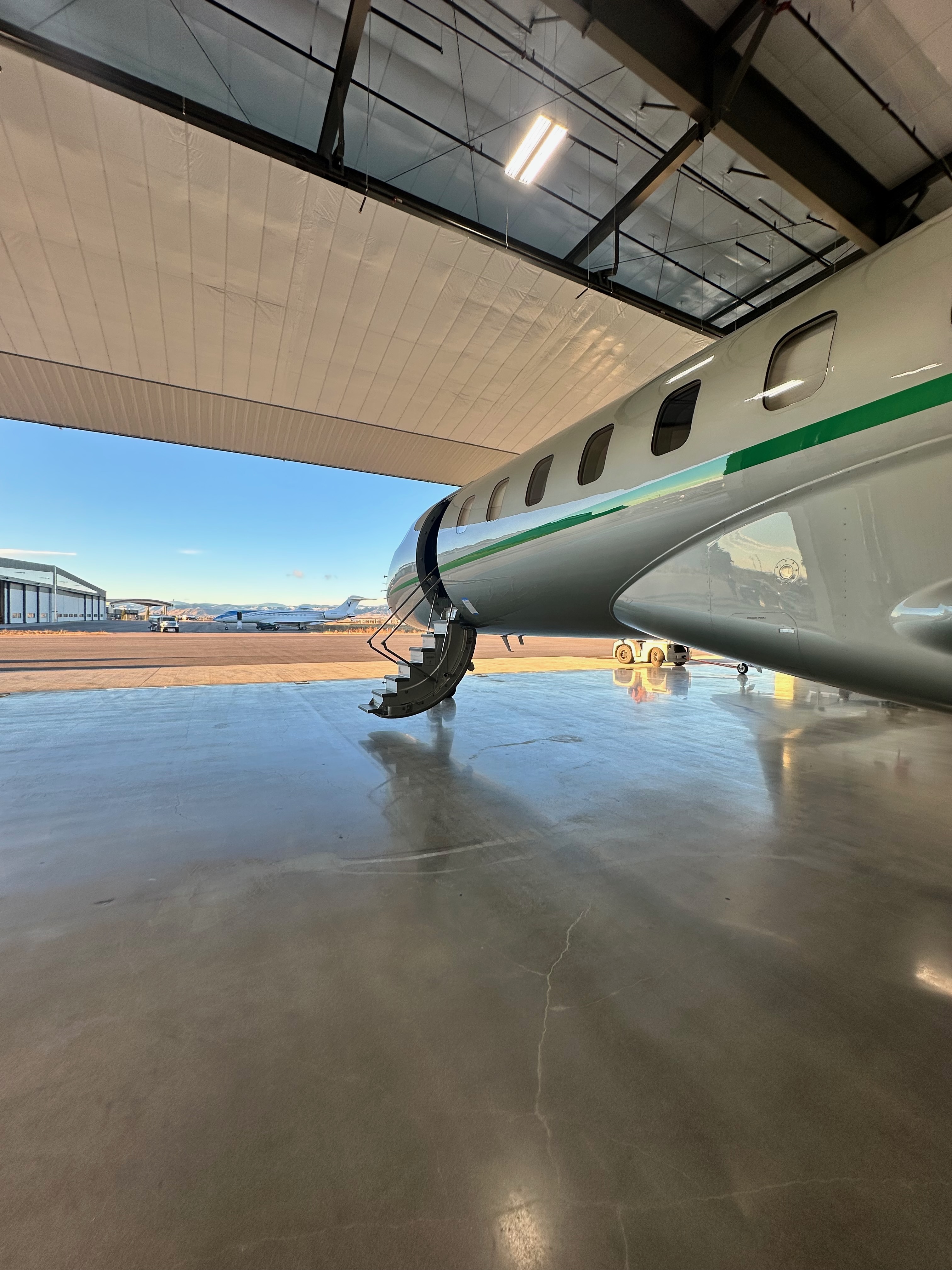 Private jet in hangar