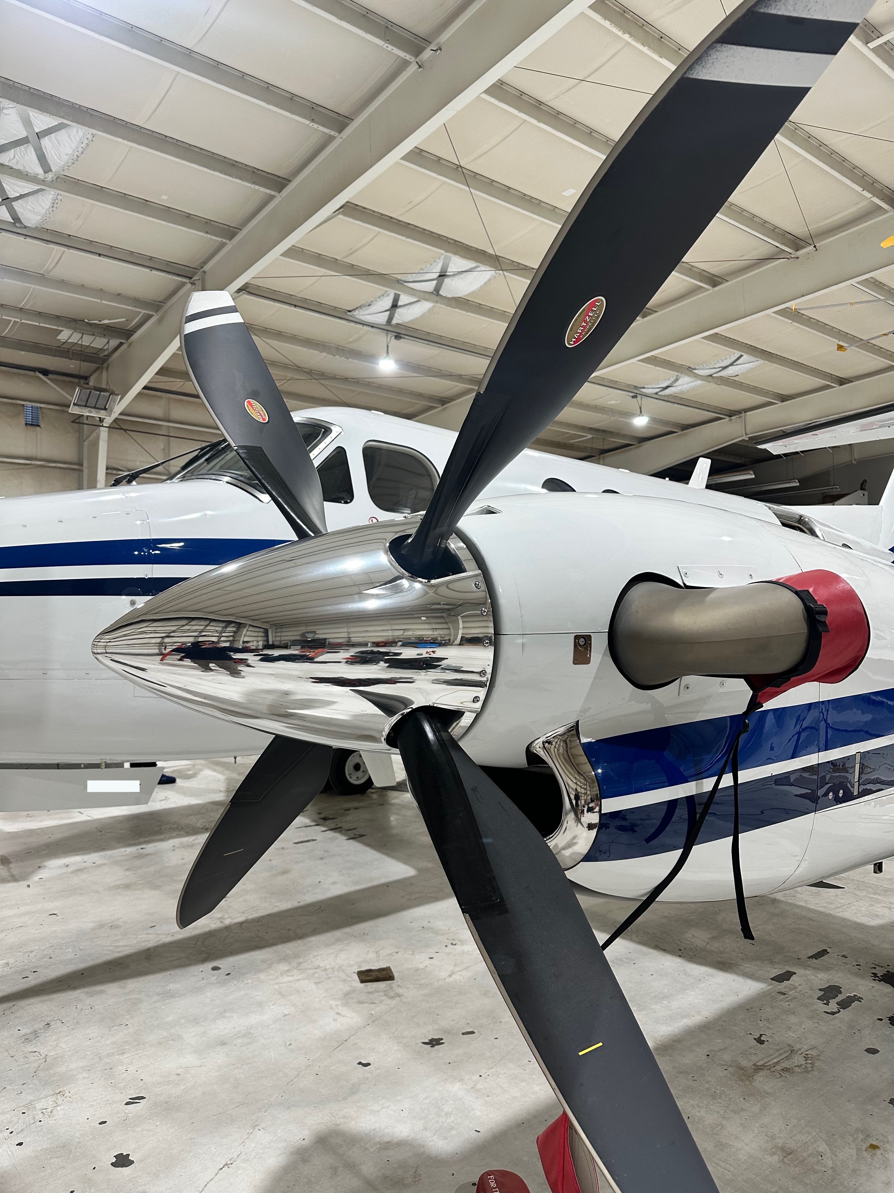 Polished aircraft propeller showing exceptional detailing